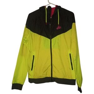 🦄Nike Men's Black and Neon Yellow Drawstrings Windbreaker Size M